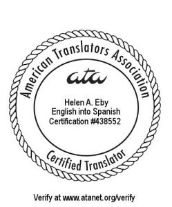 ATA English to Spanish Certification Helen Eby